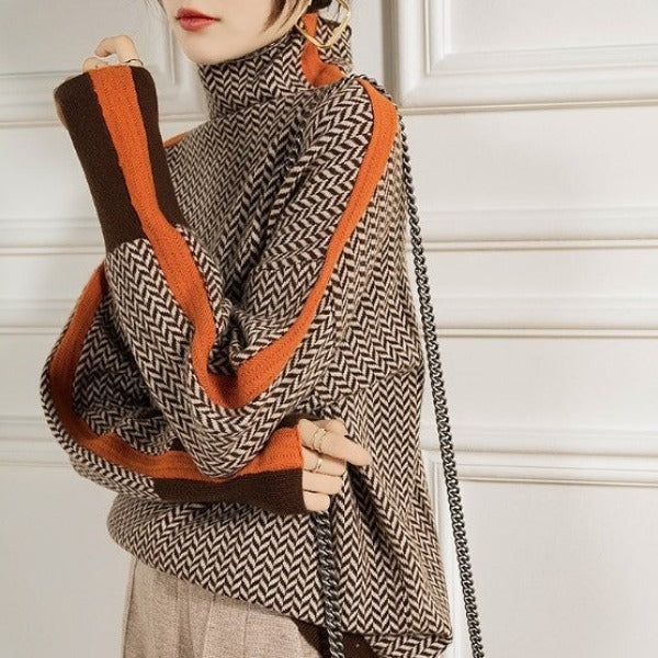 Malou | Jersey de cuello alto con llamativas rayas en contraste